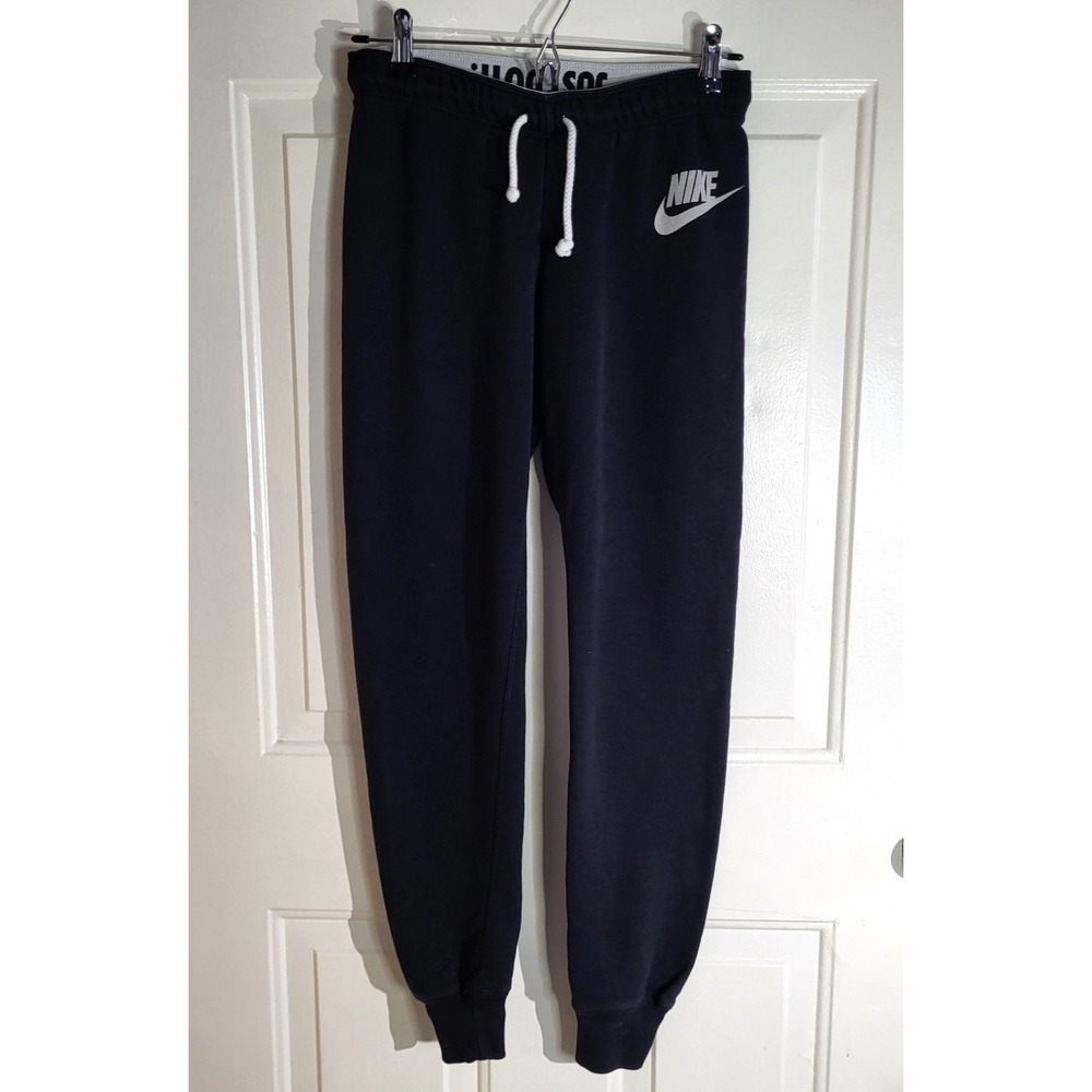 Nike Youth S Fleece Joggers Sweatpants‎ Black Drawstring Swoosh Logo